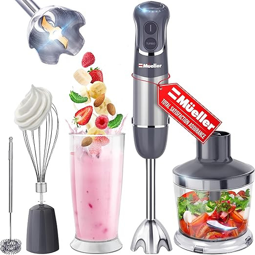 Mueller Multistick 800W 3-in-1 Immersion Blender Handheld, 12 Speed with Turbo Boost, Heaviest Du... | Amazon (US)
