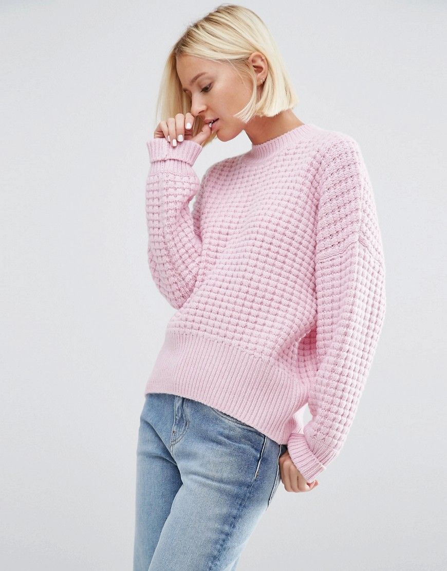 Weekday Waffle Knit Sweater - Pink | ASOS US