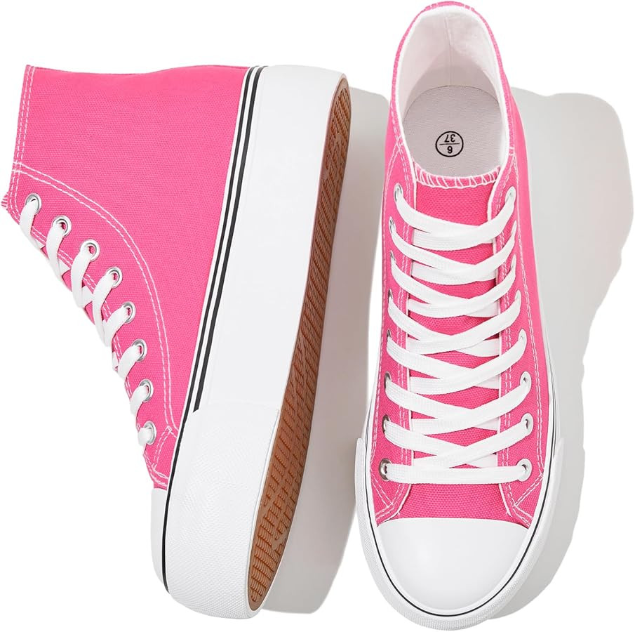 FRACORA Womens High Top Canvas Shoes White Black Platform Sneakers Lace Up Shoes for Women | Amazon (US)