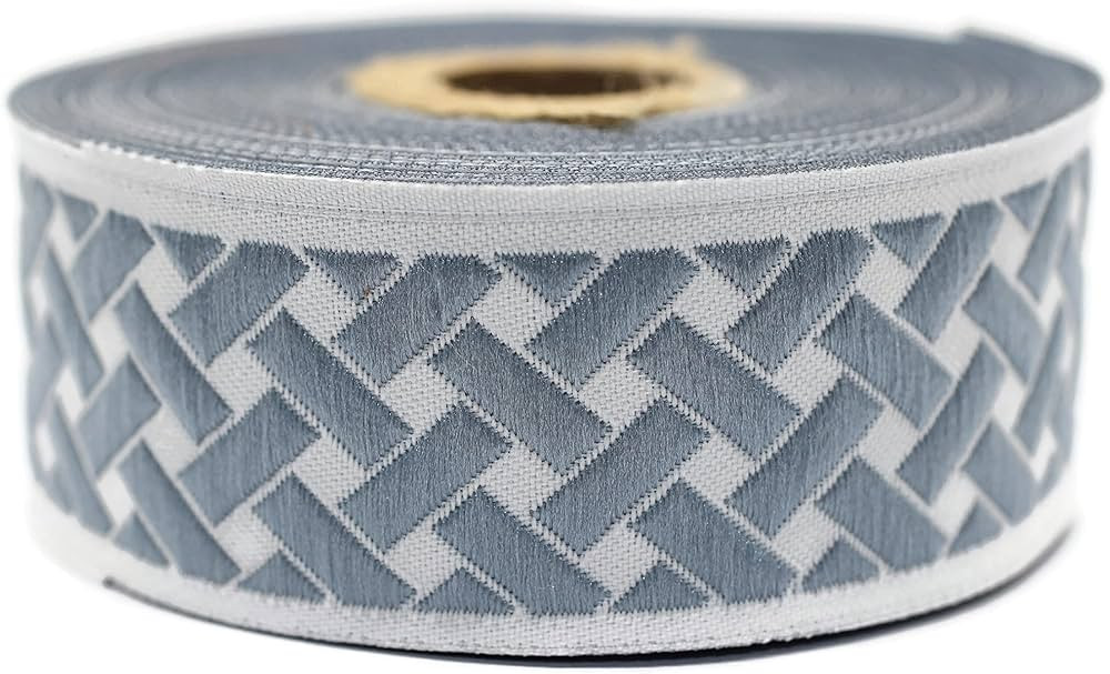 10.9 Yards Spool 1.37" Wide Blue & Light Gray Knot Jacquard Ribbon Geometric Trim Woven Border Cr... | Amazon (US)