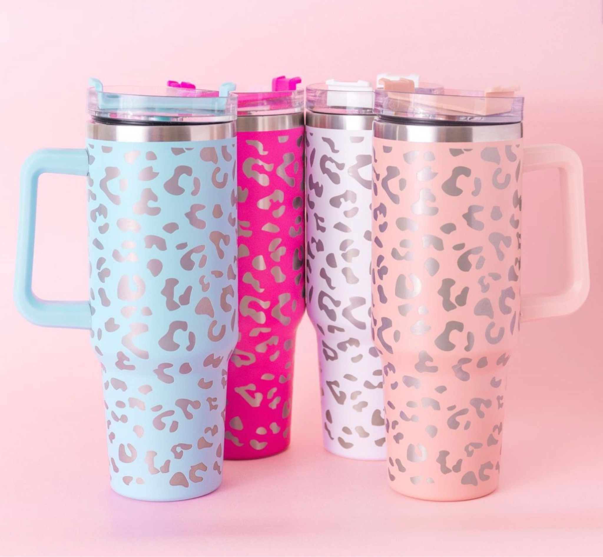 Sippin' Pretty Hot Pink Leopard 40 oz Drink Tumbler With Lid And Straw