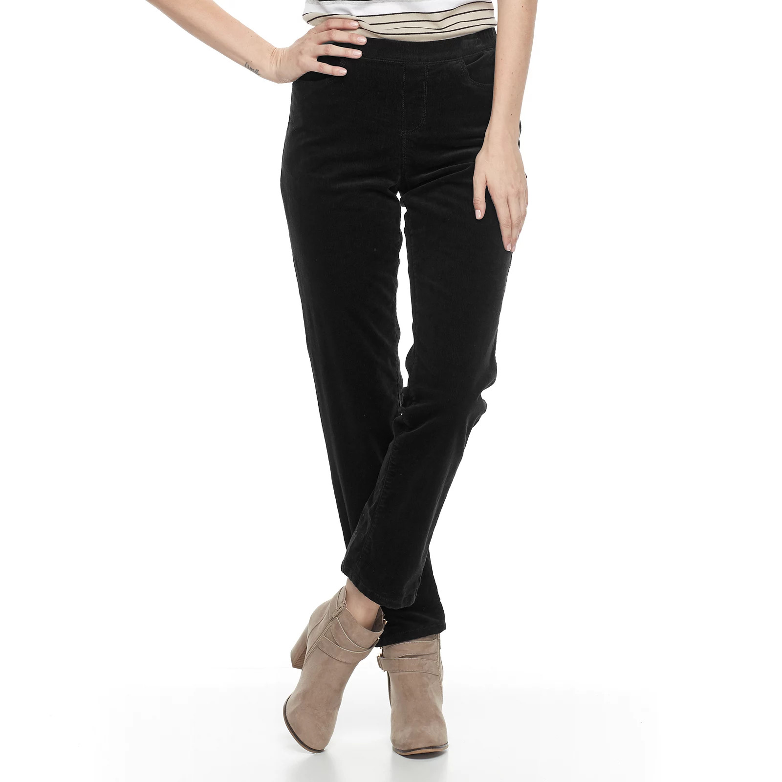 Women's Croft & Barrow® Pull-On Straight Leg Corduroy Pants, Size: 8 Short, Black | Kohl's