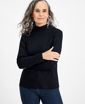Women's Cotton Mock-Neck Long-Sleeve Tee | Macy's