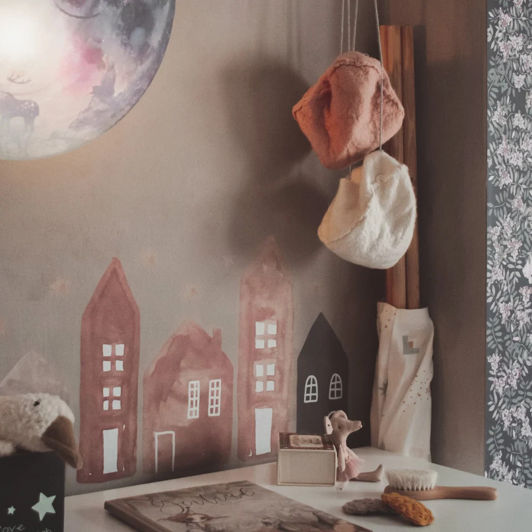 Brown Watercolor Houses Fabric Wall Stickers - Removable & Reusable | Etsy (UK)