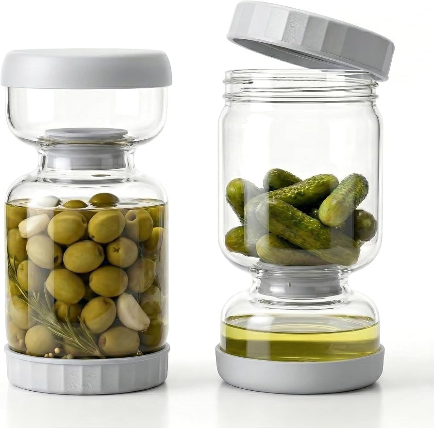 Pickle Jar for Pickle Olive Hourglass Jar, Auto Separator Juice 2 Pack Grey | Amazon (US)
