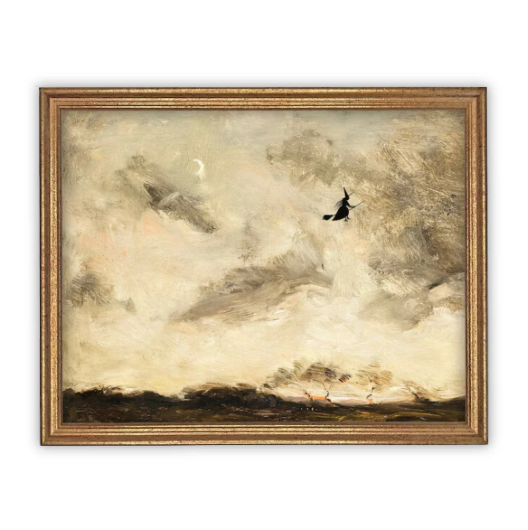 Vintage Framed Canvas Art // Framed Vintage Print // Vintage Halloween Painting // Witch in Lands... | Etsy (US)