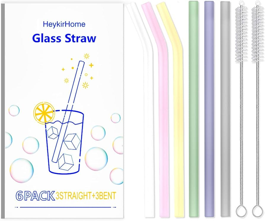 HeykirHome 6-Pack Reusable Glass Straw-Full Frosted,Size 8.5''x10 MM,Including 3 Straight and 3 B... | Amazon (US)