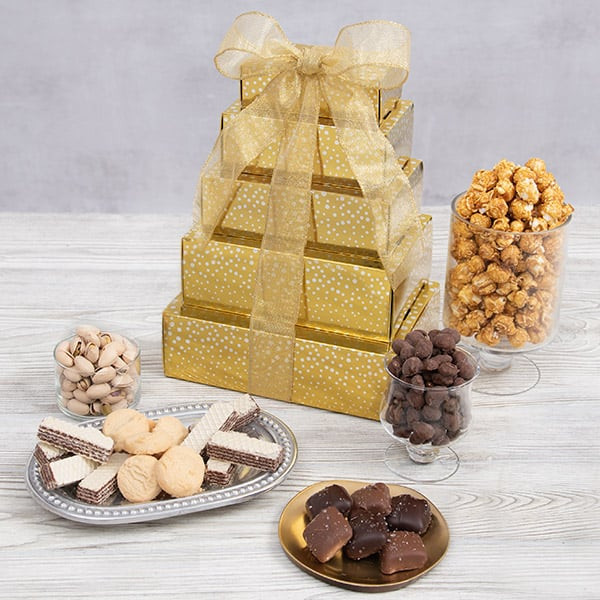 A Taste Of Elegance Gift Tower | GourmetGiftBaskets.com
