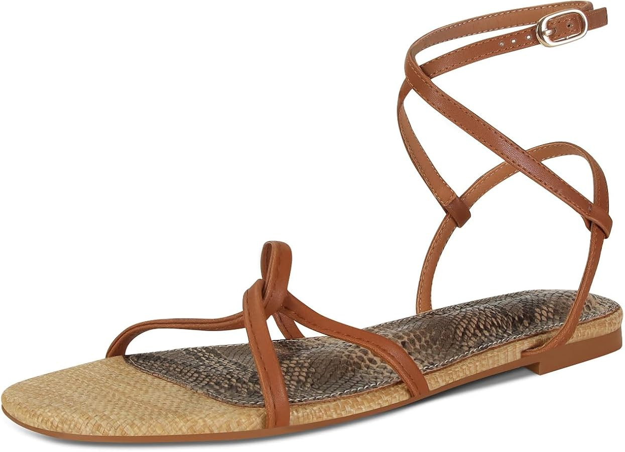 SOVANYOU Strappy Sandals for Women Dressy Flat Sandals Open Toe Cute Summer Sandal with Cross Ank... | Amazon (US)