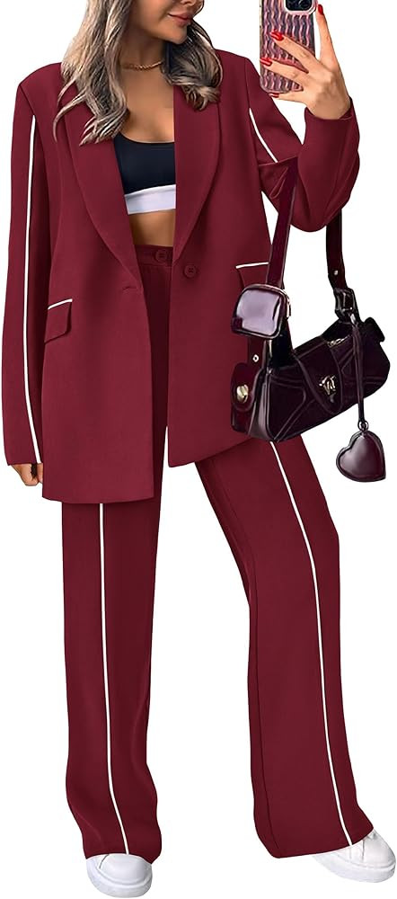 PRETTYGARDEN Women's Fall Spring 2 Piece Blazer Outfits Business Casual Oversized Jacket Wide Leg... | Amazon (US)