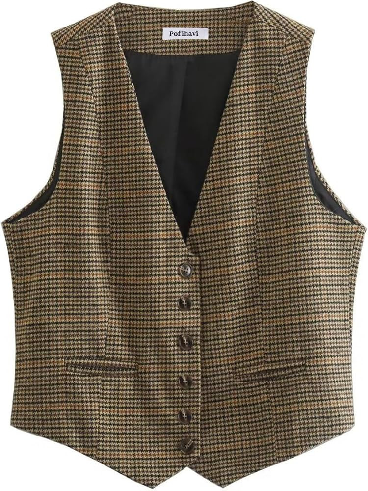 Pofihavi Cropped Suit Vest for Women 2024 Button Up Business Casual Dressy Waistcoat Vest Tops | Amazon (US)