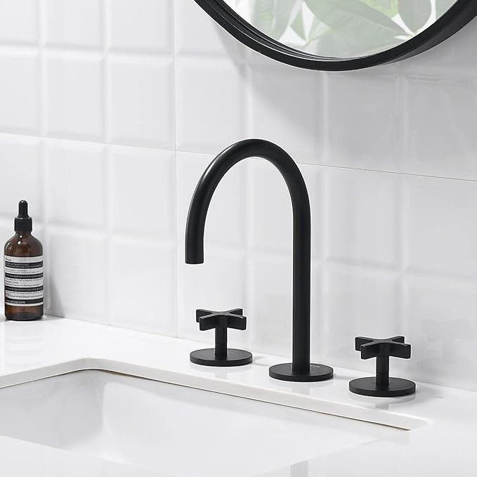 Matte Black Bathroom Faucet, Indare 8-inch Brass Widespread Faucet for Bathroom Sink 3 Holes with... | Amazon (US)