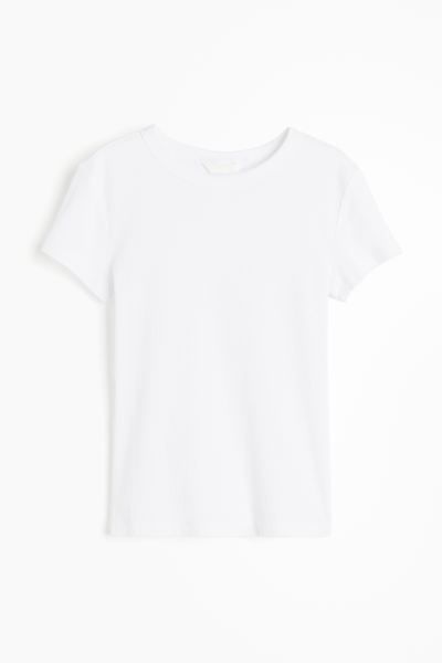 Ribbed T-shirt - White - Ladies | H&M US | H&M (US + CA)