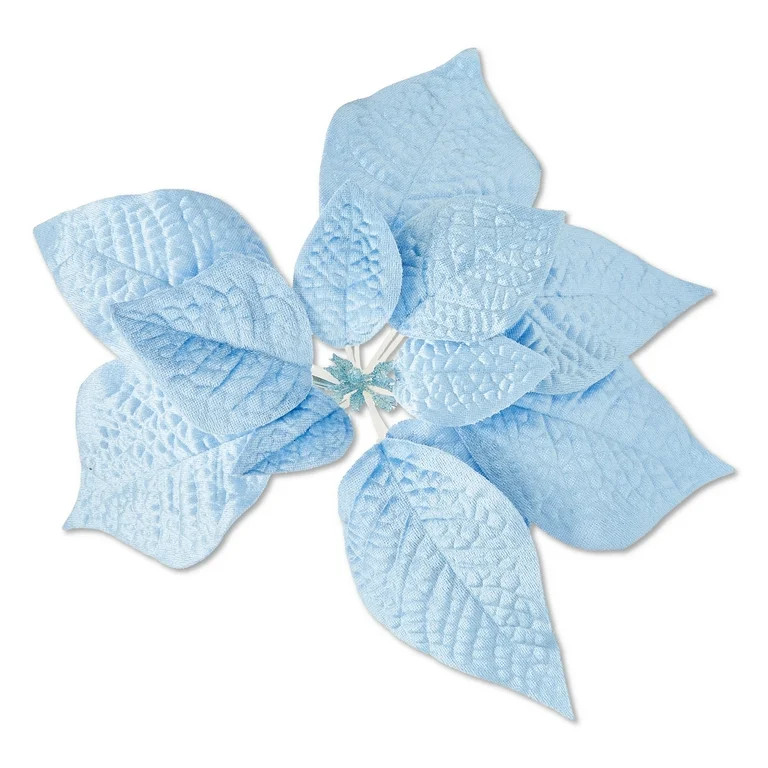 Velvet Poinsettia Christmas Clip Ornament, Blue, 11", by Holiday Time | Walmart (US)