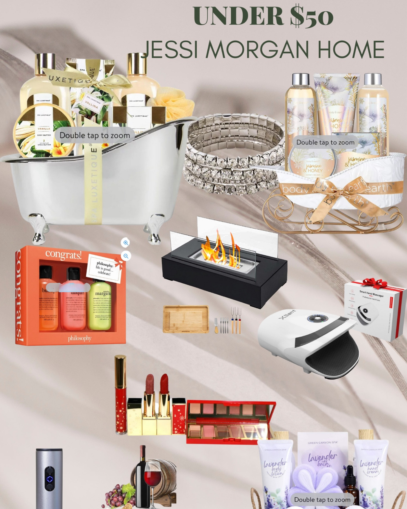 Gifts under $50! Great ideas for gifts for friends,
Co-workers, teachers, neighbors etc

Firepit
Gift basket
Fragrance basket
Soap
Spa
Estée Lauder
Beauty
Ring aqua
Massager
Wine opener


#LTKGiftGuide #LTKHoliday #LTKSeasonal