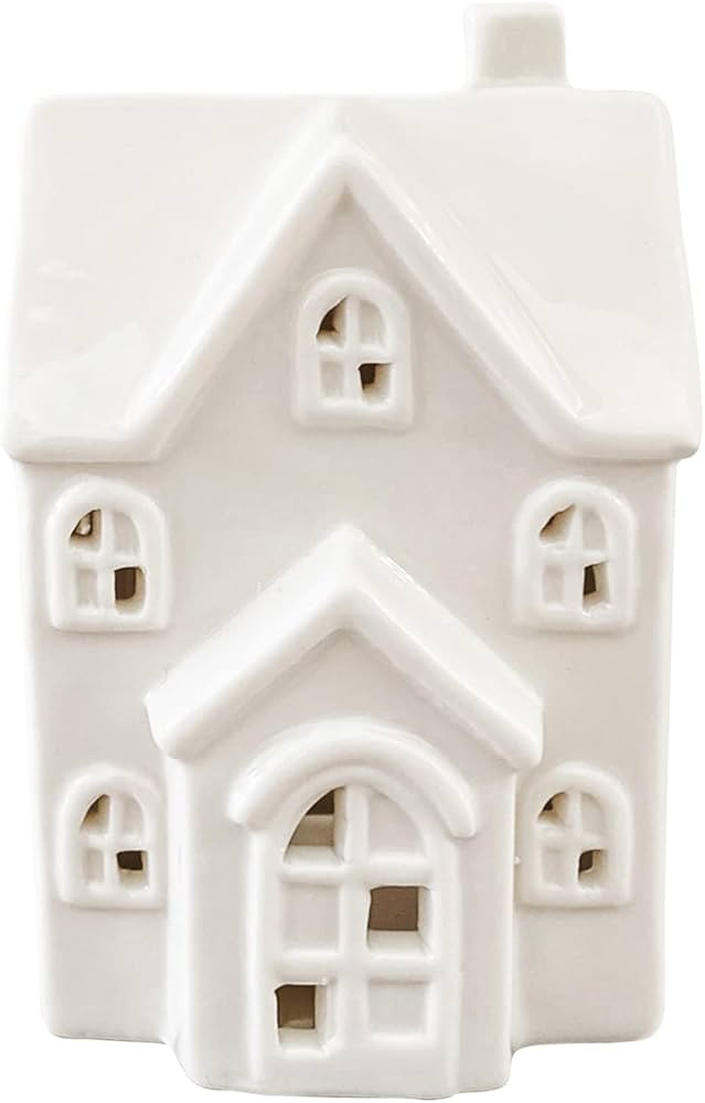 White Ceramic House - 5-inch x 3-inch Tabletop Miniature Lantern House Ornament - Decorative Figurine Display for Holiday Christmas Season - Home, Office, Classroom, Shop Mini House Decor | Amazon (US)