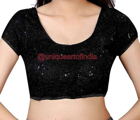Black Sequin Blouse, Dupion Silk Saree Blouse, Ready made Saree Blouse, Short Sleeve Blouse, Read... | Etsy (US)