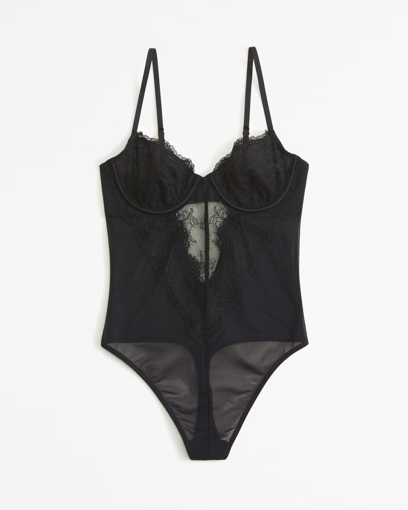 Abercrombie & Fitch Women's Lace and Satin Bodysuit in Black - Size XXS | Abercrombie & Fitch (US)