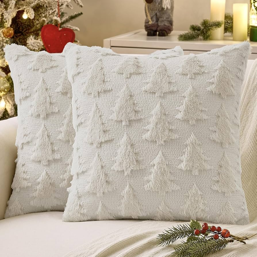 MIULEE Christmas Throw Pillow Covers Cream White Christmas Decorations Set of 2 Xmas Tree 18x18 P... | Amazon (US)