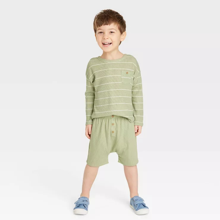 Grayson Collective Toddler Waffle Long Sleeve Top & Bottom Set - Sage Green | Target