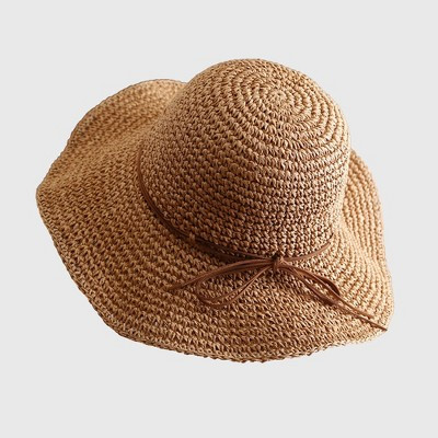 Anna-Kaci Wide - Brim Straw Sun Hat with Leather Tie - Brown | Target