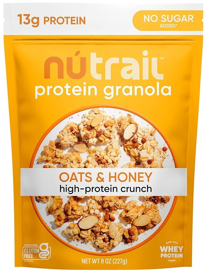 NuTrail Protein Granola Cereal, Honey and Oats, No Sugar Added, 8 oz. 1 Count | Amazon (US)