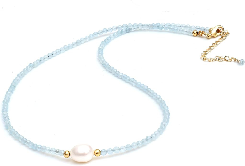Gempires Gemstone Beaded Necklace with Freshwater Pearl Choker Style Jewelry Hypoallergenic Non T... | Amazon (US)