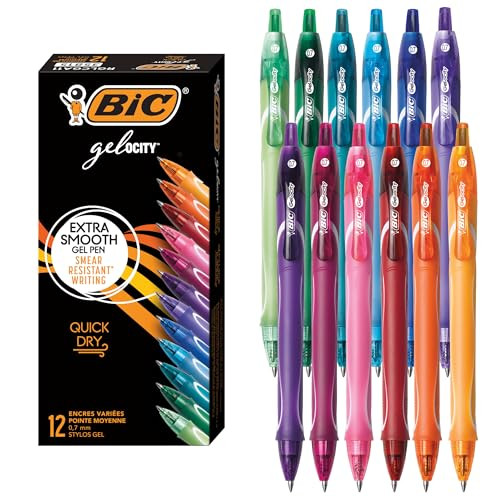BIC Gelocity Quick Dry Assorted Colors Gel Pens, 12-Count Pack, 0.7 mm | Amazon (US)
