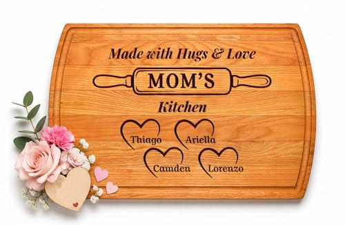 Personalized Mother’s Day Gift for Mom, Wife or Grandma - Custom Engraved Wood Cutting Board with Kids or Grandkids Names - Gift for Nana Mimi Gigi | Amazon (US)