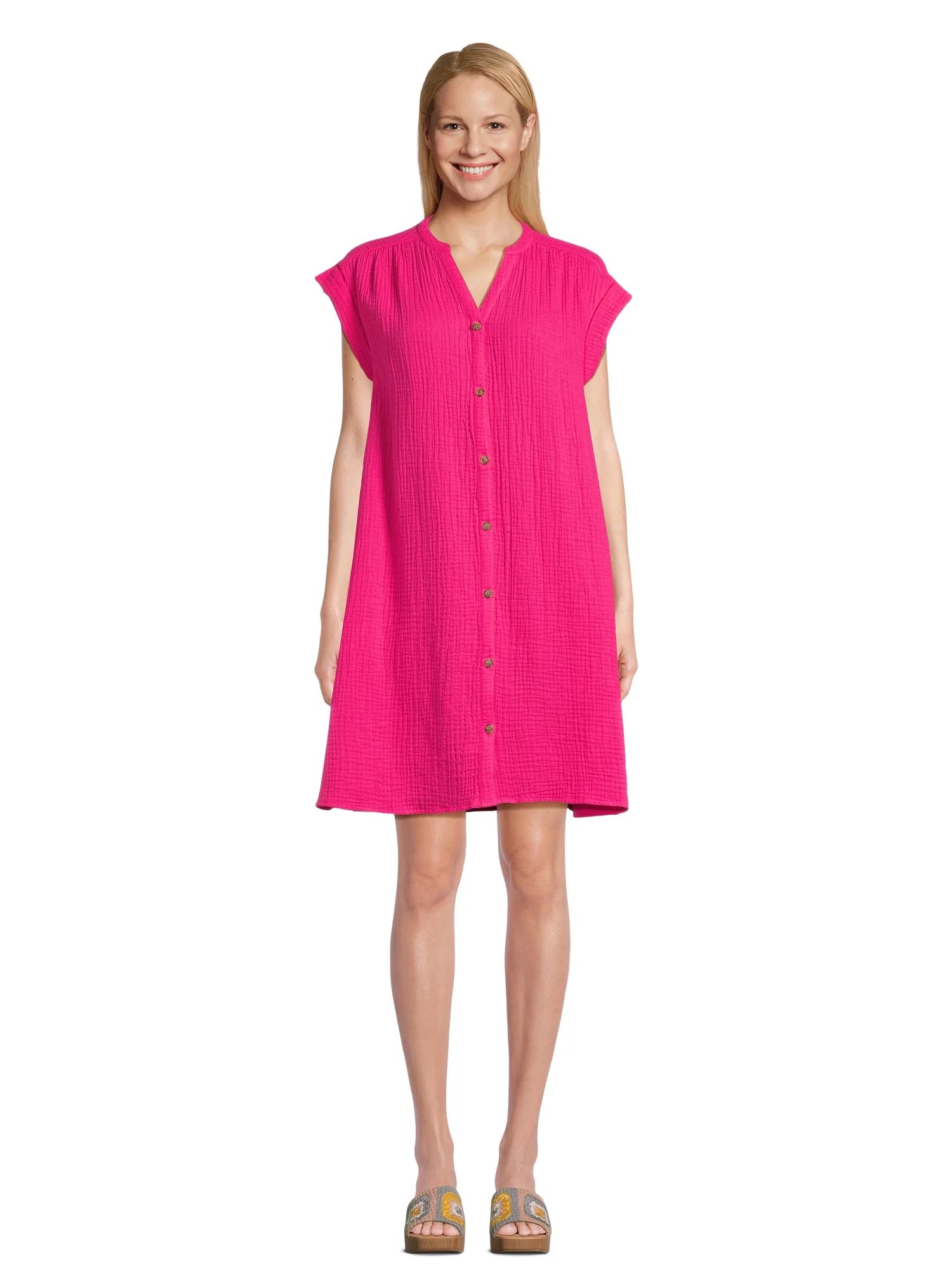 Time and Tru Women's Mini Double Cloth Shirt Dress XS-XXXL | Walmart (US)