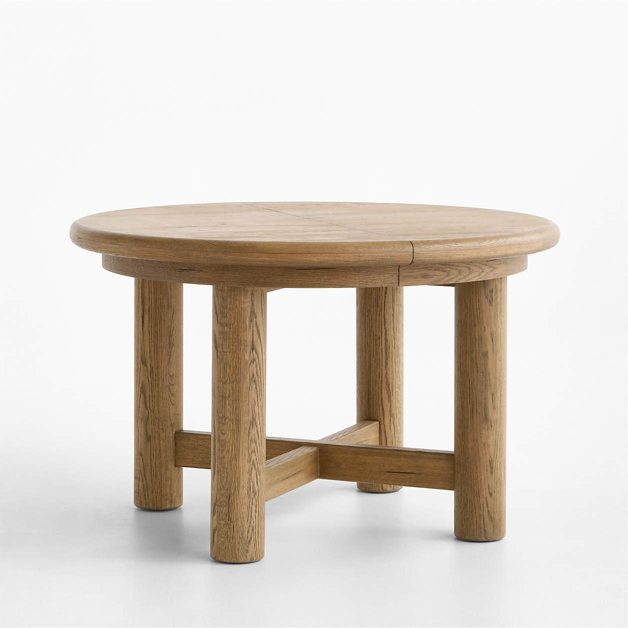 Breckenridge 48"-66" Weathered Rustic Oak Wood Round Extendable Dining Table + Reviews | Crate & ... | Crate & Barrel