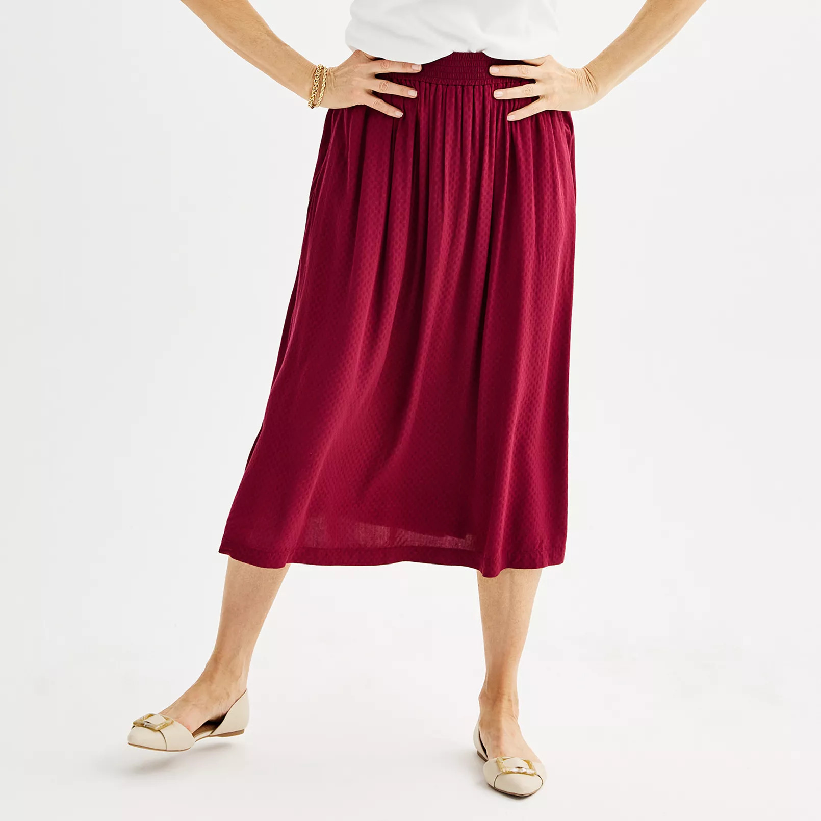 Women's Croft & Barrow® Elastic Waist Midi Skirt | Kohl's
