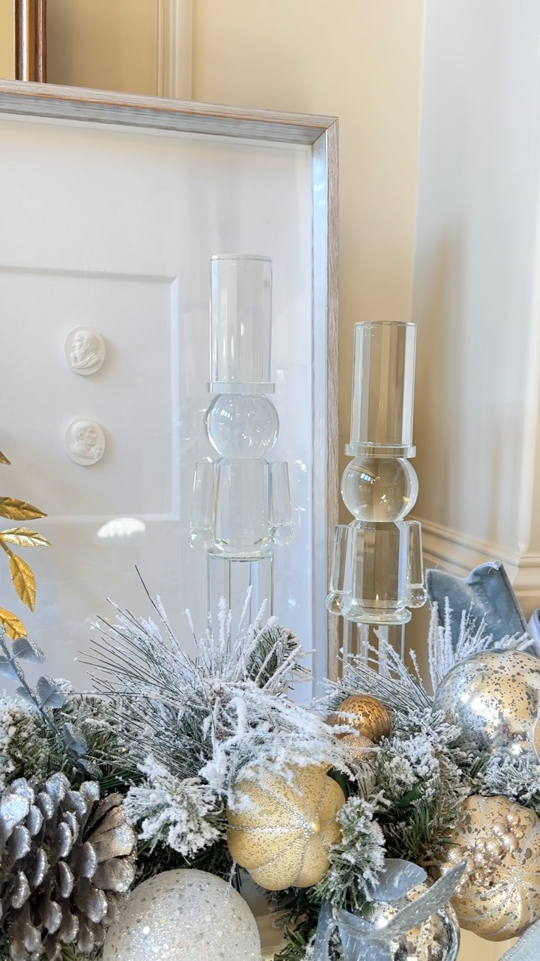 Crystal glass nutcracker Christmas decor flocked Garland with blue gold and silver ornaments 

#LTKHoliday #LTKHome #LTKSaleAlert