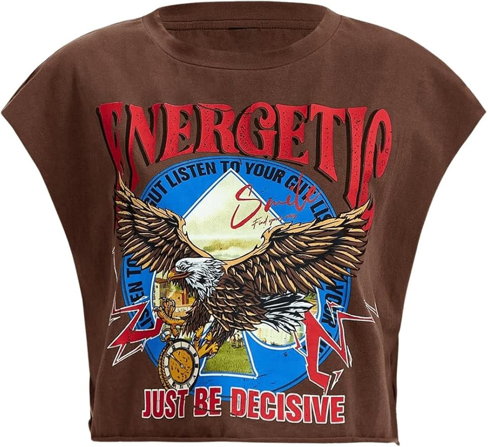 GORGLITTER Women's Graphic Print Cap Sleeve Crop Top Casual Round Neck Short Sleeve T-Shirt | Amazon (US)