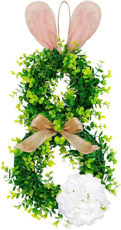 ALLYORS 24inch Easter Door Wreath, Easter Wreaths for Front Door Decoration, Handmade Green Leave... | Amazon (US)