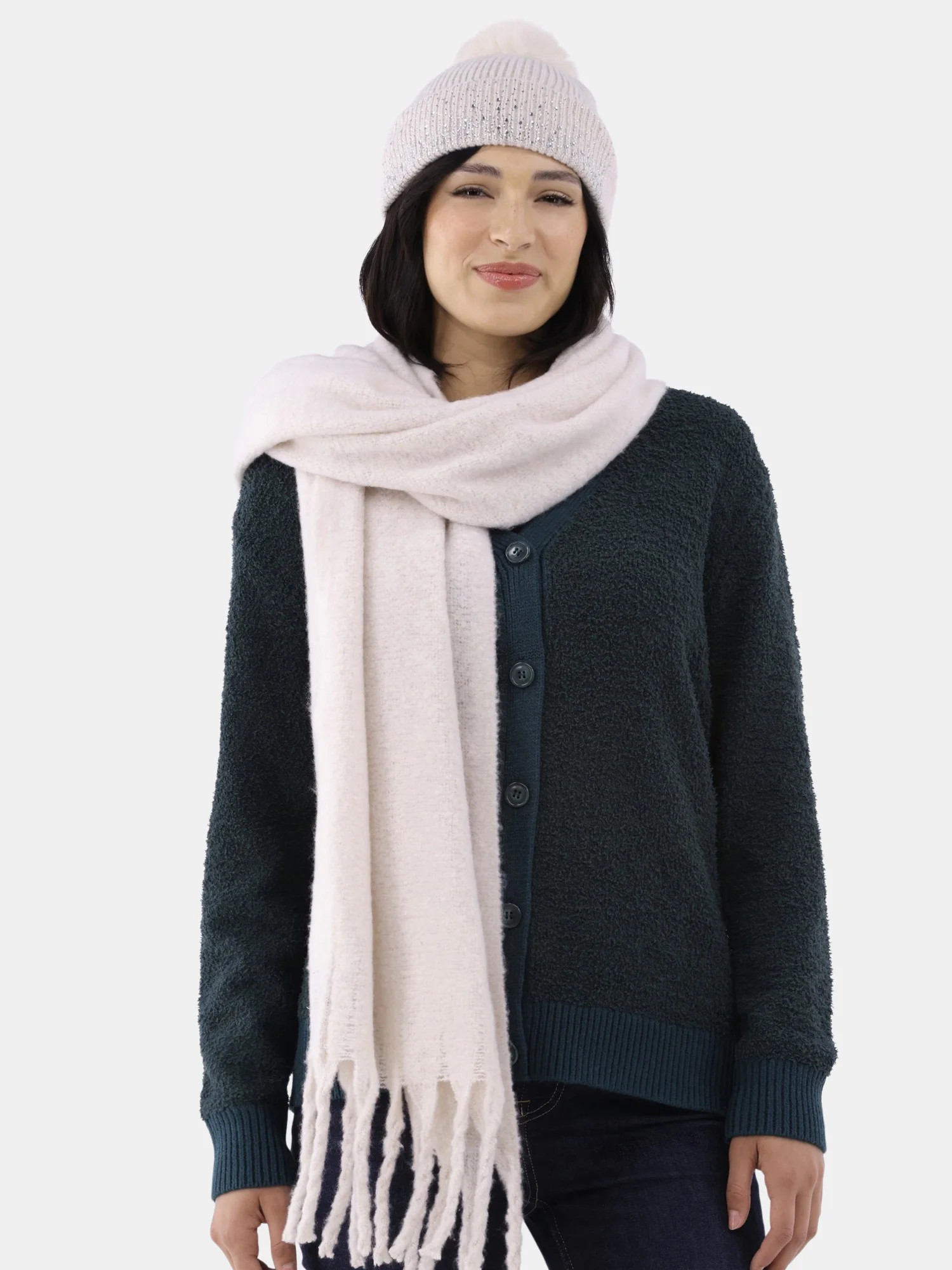 Madden NYC Women's Beanie and Winter Scarf 2-Piece Set, Off-White | Walmart (US)