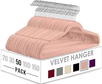 Smartor Velvet Hangers 50 Pack, Black Felt Hangers Non Slip with