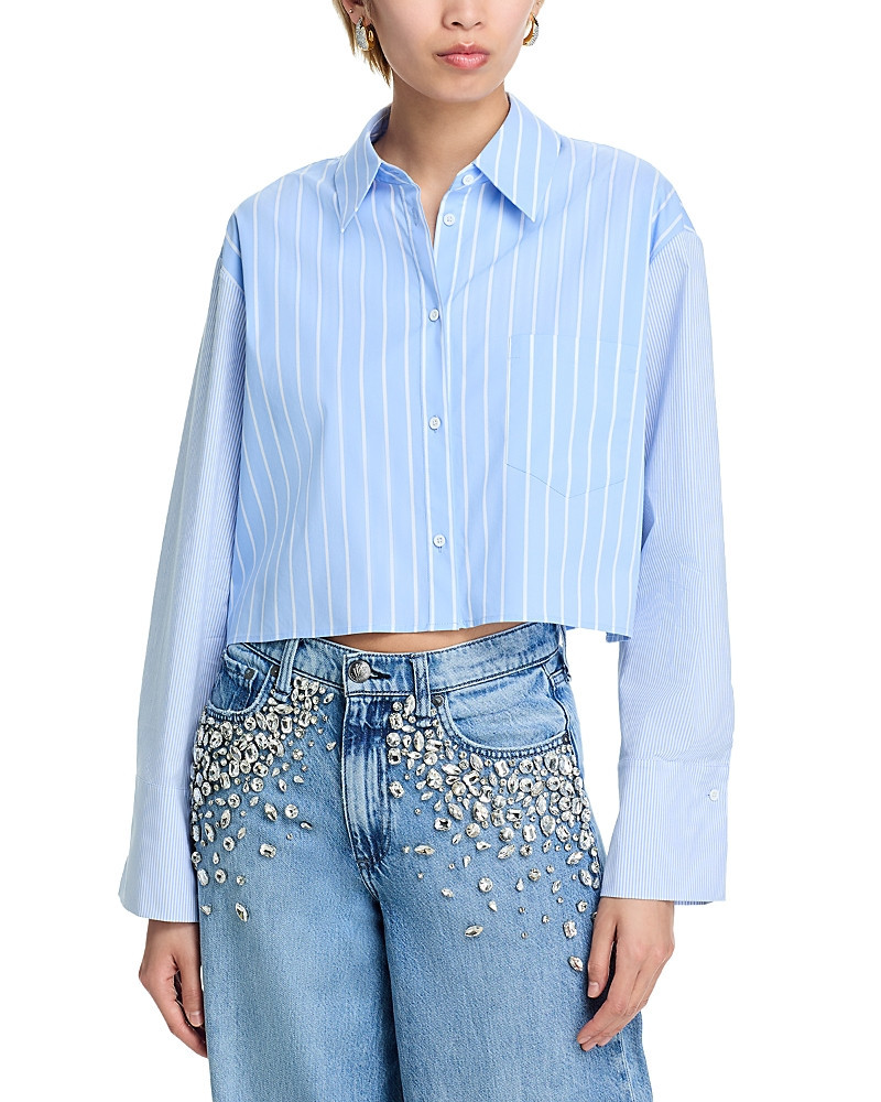 Alice and Olivia Cropped Striped Poplin Shirt | Bloomingdale's (US)