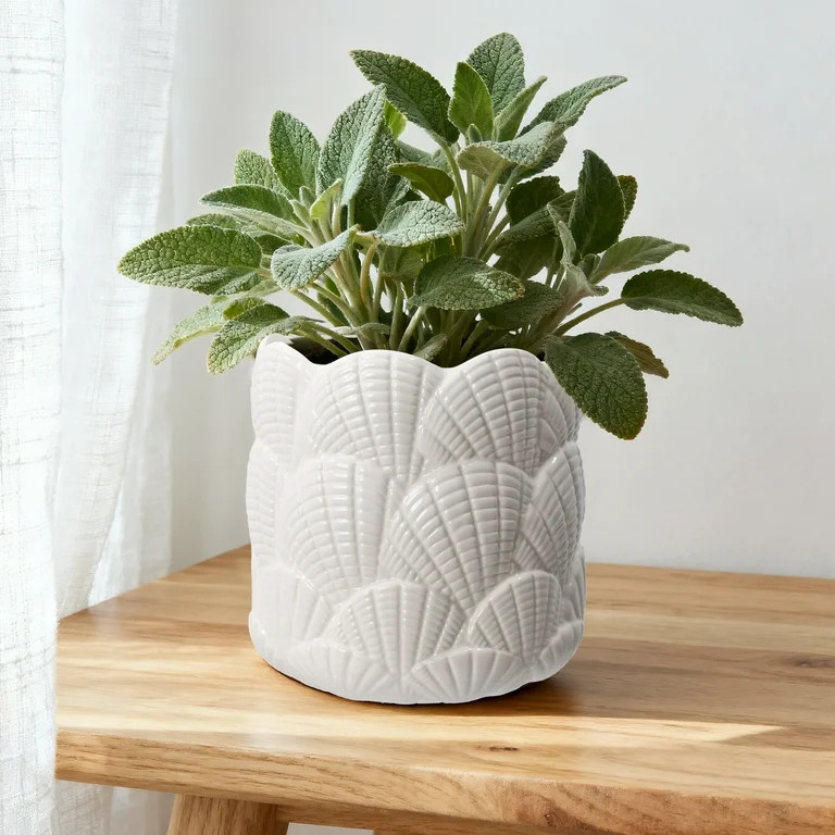 Mainstays 8.3" x 8.3" x 8.1" Round Vanilla Dream Ceramic Seashell Planter | Walmart (US)