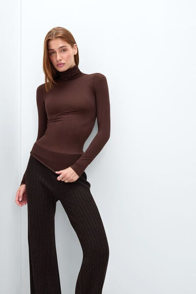 Intimissimi Modal Cashmere Ultralight High-Neck Top Woman Brown Size M | Intimissimi (US)