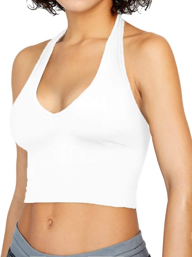 CLOZOZ Crop Tops for Women Halter Tops Going Out Tops V Neck Cropped Tank Tops for Women Sleeveless  | Amazon (US)