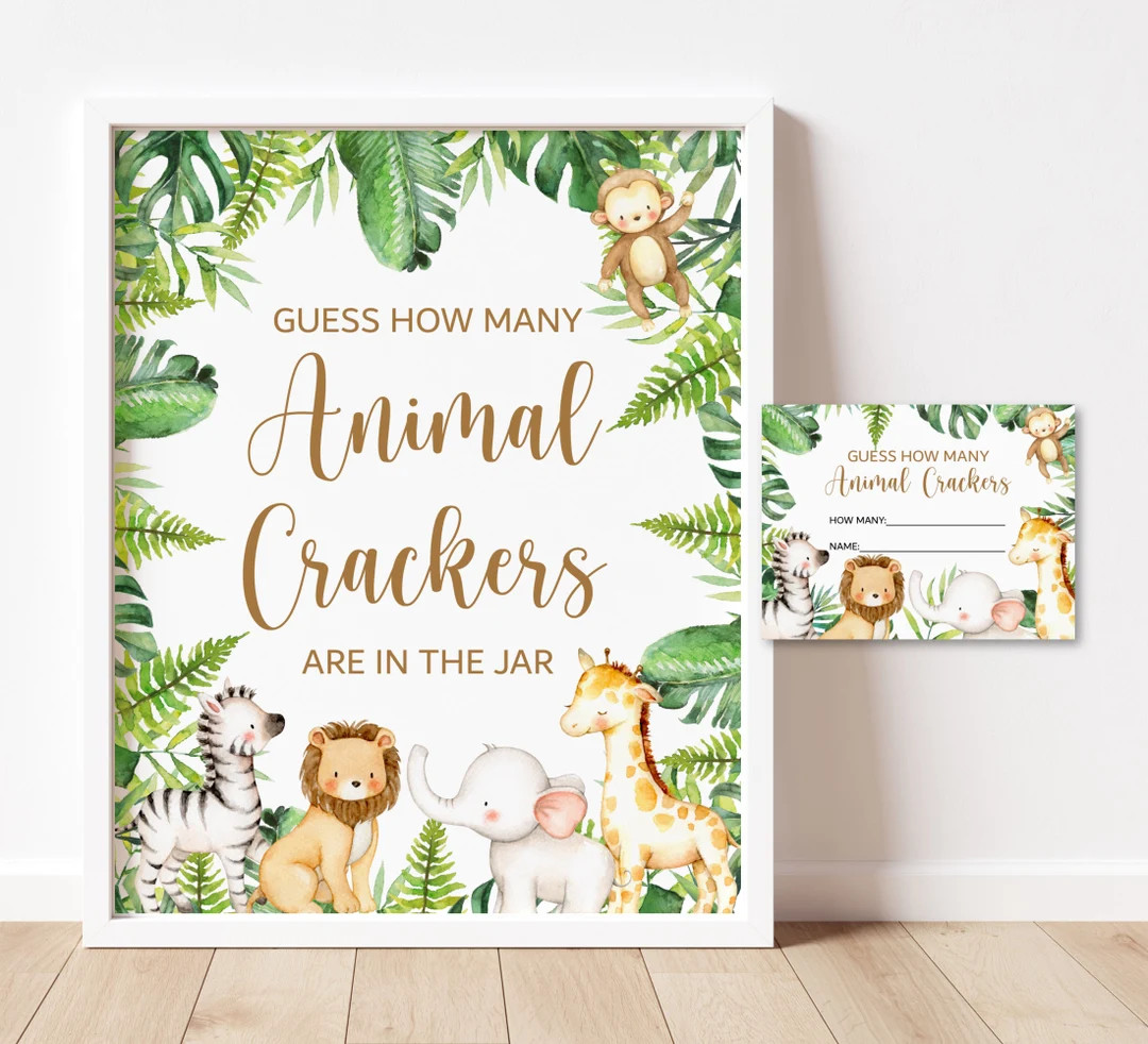 Guess How Many Animal Crackers Game Jungle Baby Shower Jungle Animals Safari Baby Shower Game Pri... | Etsy (US)