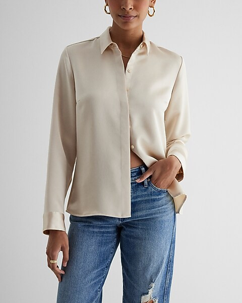Satin Relaxed Portofino Shirt | Express