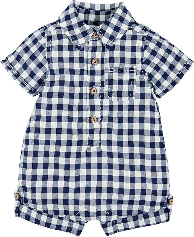 Mud Pie Unisex Baby Boy Gingham Shortall Boy Gingham Shortall; | Amazon (US)