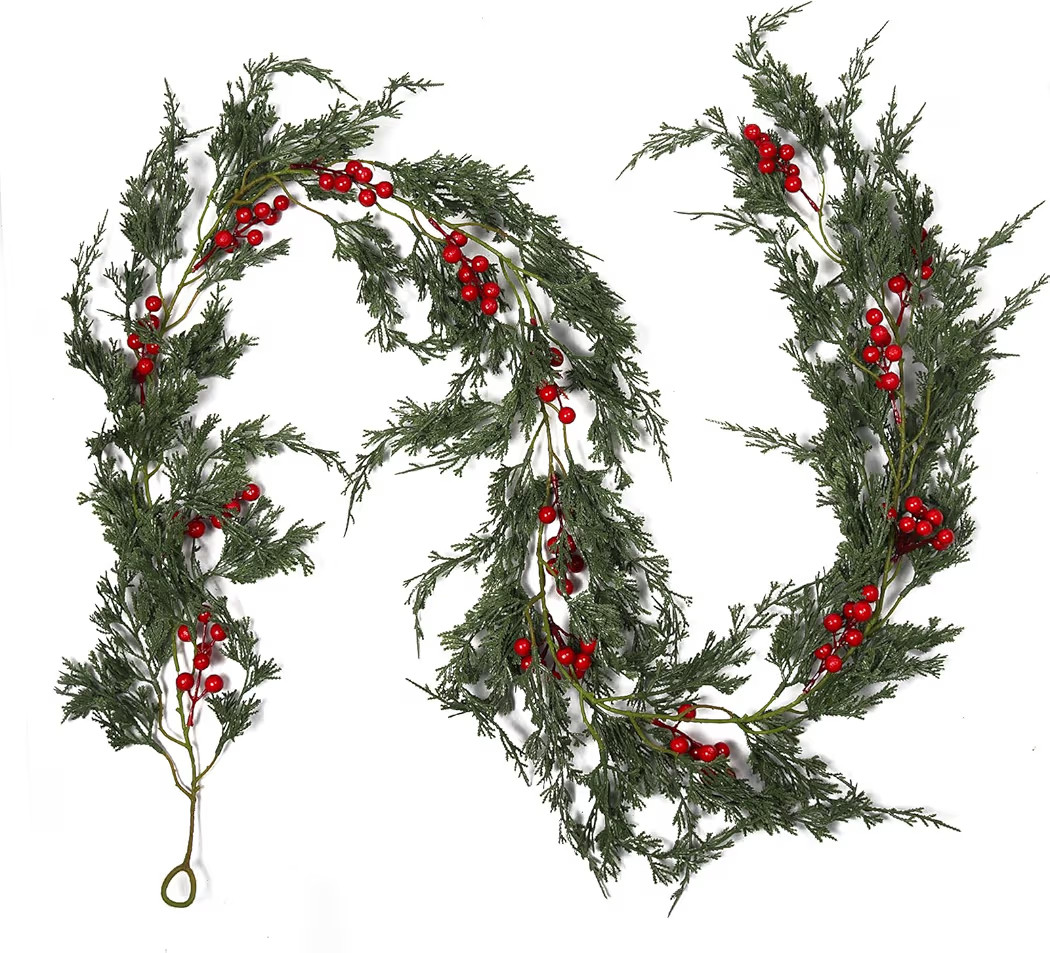 RECUTMS Christmas Garland 6 FT Artificial Cedar Pine Garland Realistic Winter Greenery with Red B... | Amazon (US)