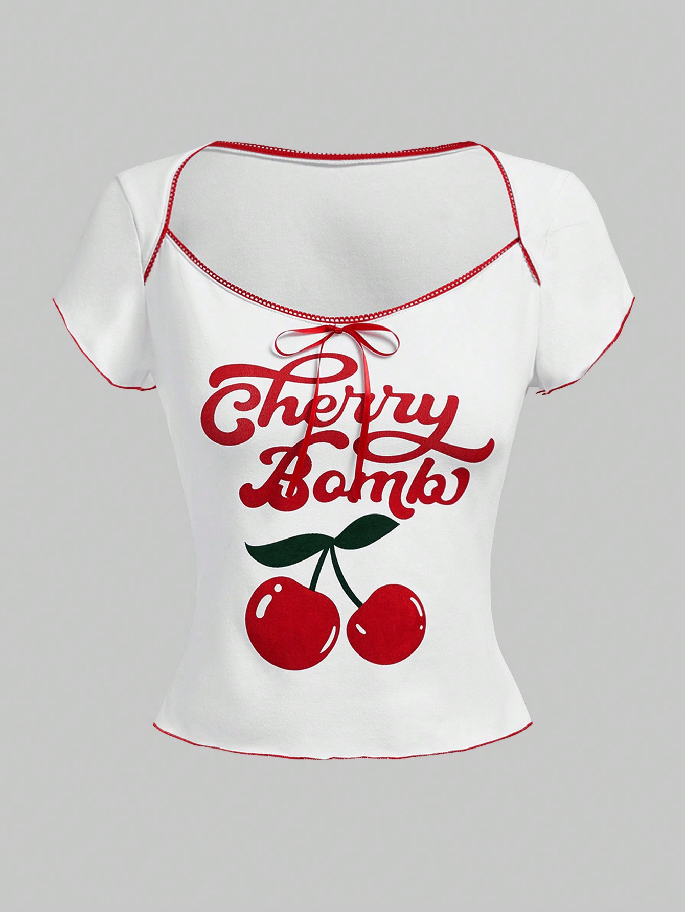 ROMWE Kawaii Valentine's Day Cherry Print Sheer Mesh Women Top Cherry Bomb | SHEIN