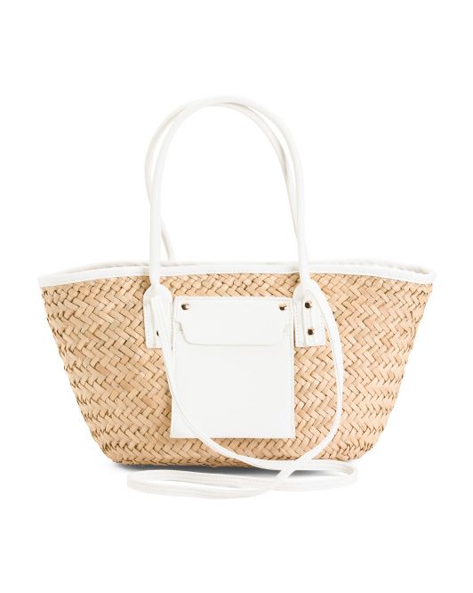 Wellesley Double Handle Straw Tote With Strap | TJ Maxx