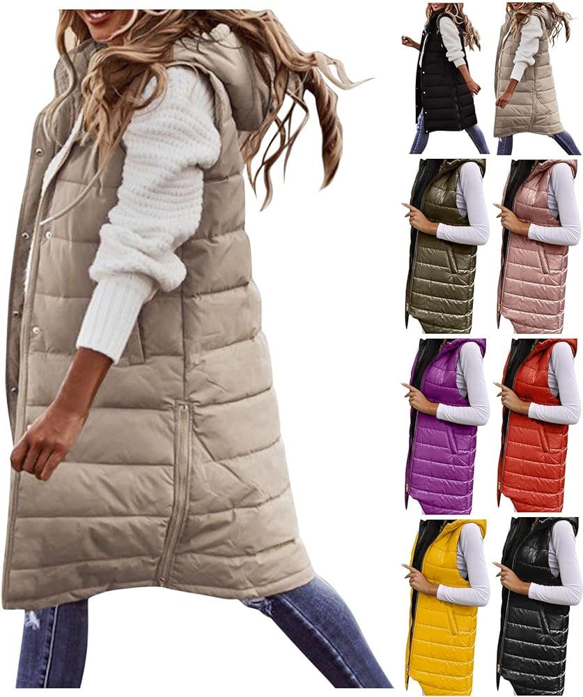 Muyise Women's Plus Size Long Down Vest Sleeveless Warm Jacket Winter Thick Slim Zipper Coat Outdoor | Amazon (US)
