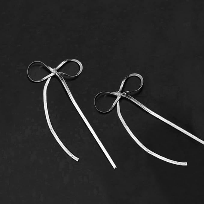 LOKLIFFAI  925 Sterling Silver Bow Drop Dangle Earrings for Women Girls Long Tassel Chain Earri... | Amazon (US)