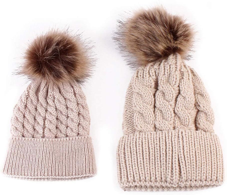 2PCS Parent-Child Hat Warmer, Mother & Baby Daughter/Son Winter Warm Knit Hat Family Crochet Bean... | Amazon (US)